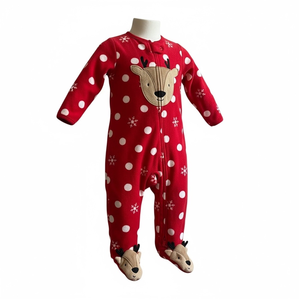 Just One You by Carter’s Red Reindeer Snowflake Fleece Footed Sleeper 6M